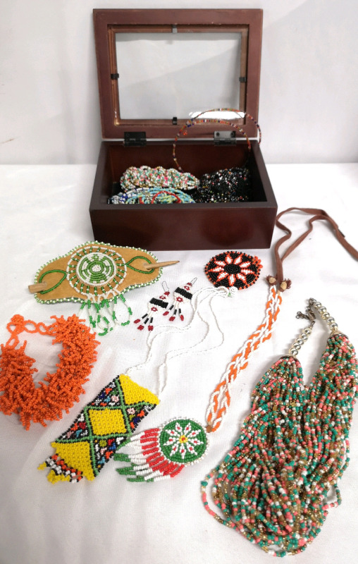 Beaded Handiwork Jewelry - Several Indigenous Handmade Pieces with Jewelry Box