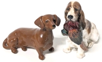 Royal Doulton HN 1029B Spaniel w Hunted Pheasant & Porcelain Wiener Dog Figure Made in England | Tallest 3.8"