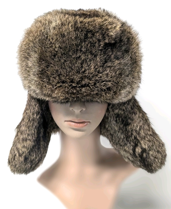 Fantastic Rabbit Fur Trapper-Style Winter Hat w Quilted Inside Lining | 7" Diameter