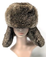 Fantastic Rabbit Fur Trapper-Style Winter Hat w Quilted Inside Lining | 7" Diameter