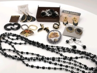 Elegant Black Jewelry - 9 Earrings, 3 Brooches & Necklaces