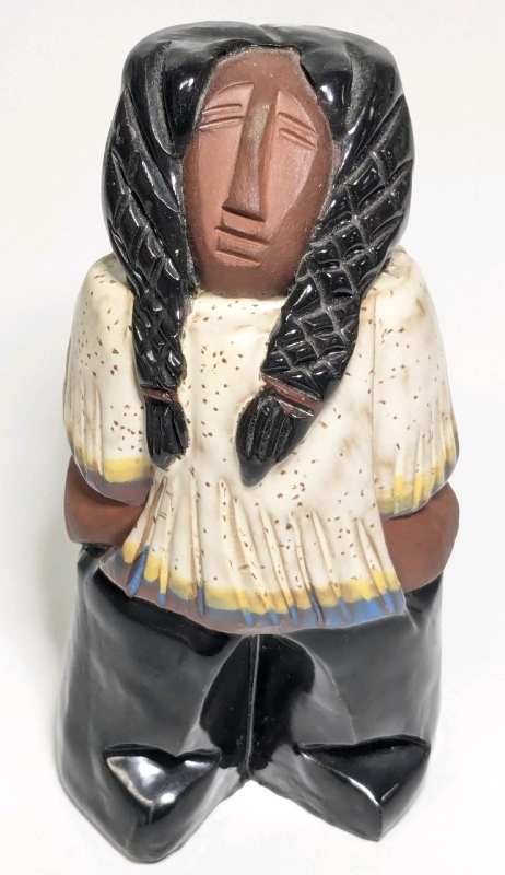1980s Signed KEENA First Nations Mohawk Artist Handmade Terracotta Clay Figure | 4.5" Tall