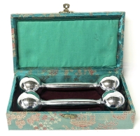 Meditative Baoding Chinese Chiming Barbells in Chinoiserie Embroidered Case | 7.25" Long ea