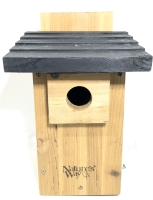 As-New Nature's Way Cedar Wood Bird House w Access Panels on Side, Extra Entranceway Piece, Clear Separator & Mesh Bottom for Easy Clean-Outs | 7.5" x 6.25" x 12.35" Tall