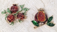 Gorgeous Pair of Pomegranate Rhinestone Enamel Brooches | Largest 2" x 1.75"