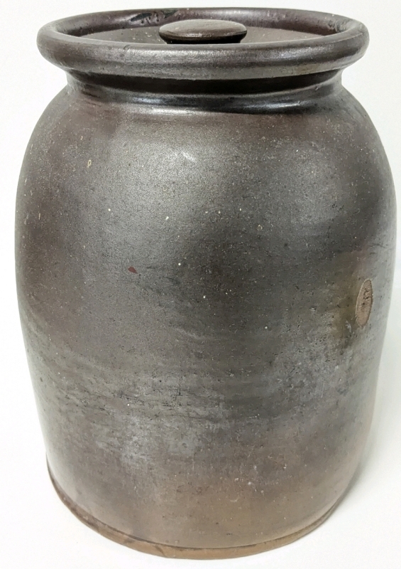 100+ Year Old Earthenware Pottery Crock w Lid | 8" Tall