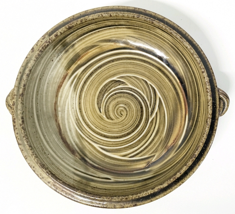 Stamped + Signed Beautiful Swirling Stoneware Pottery Handled Dish TERRY OSBORNE Local Hamilton Niagara Potter | 8" Diameter x 2" Tall