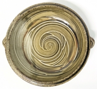 Stamped + Signed Beautiful Swirling Stoneware Pottery Handled Dish TERRY OSBORNE Local Hamilton Niagara Potter | 8" Diameter x 2" Tall