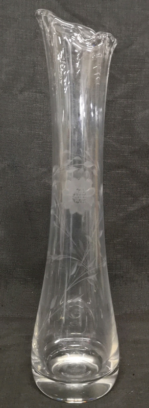 Hand Blown Glass Swing Vase with Cornflower Etching 18" Tall