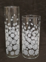 2 Glass Vases with Snowflake Etchings