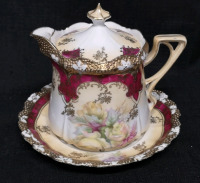 Art Nouveau Style Syrup Pitcher 4.5" Tall with Underplate