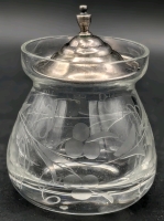 BIRKS Sterling Silver Top Etched Glass Jam Jelly Jar | 2" Diameter x 3.25" Tall