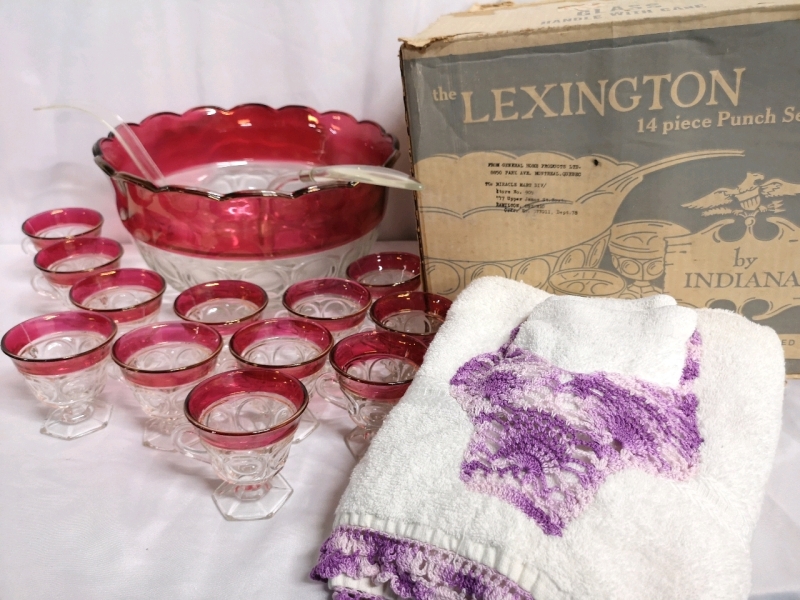 Indiana Lexington Punch Bowl Set - Ruby Band Flash Glass