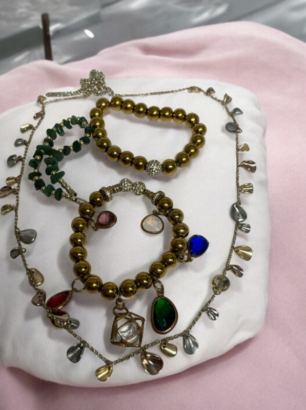 Etruscan Expansion Bracelet Gold Tone Ball Bracelet Ann Taylor Loft signed Necklace