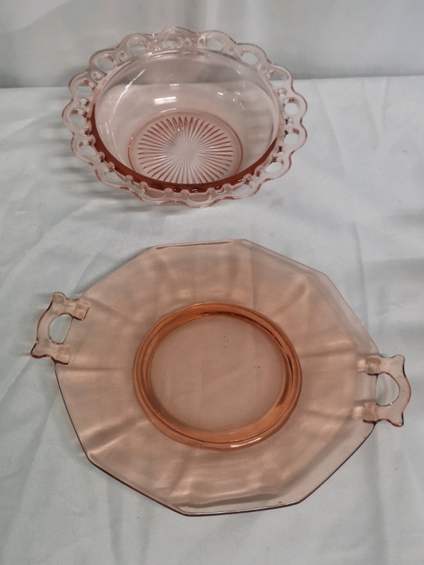 2 Pink Depression Glass Dishes