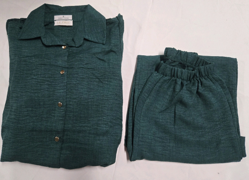 2 Pcs New PJ Set | Collard PJ Button Up Shrit & Pant Set | Le Chic Womens Size Small Collard Shirt & Pants Set