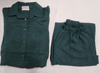 2 Pcs New PJ Set | Collard PJ Button Up Shrit & Pant Set | Le Chic Womens Size Small Collard Shirt & Pants Set