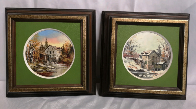 Framed Oil Paintings Water Mills Signed by Heinz L. Koller 11.5" by 11.5"