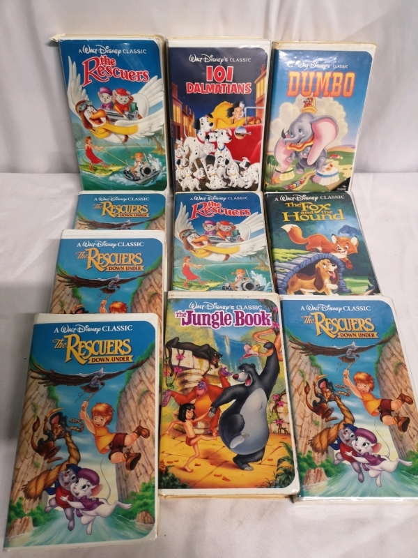 10 Black Diamond Disney VHS Movies - Dumbo, Fox and the Hound, Jungle Book