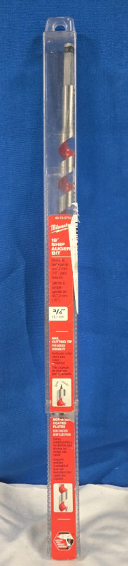 New | Milwaukee 18" Ship Auger Drill Bit | &frac34;" Dia | 7/16 Hex Shank