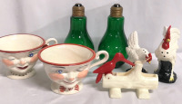 Vintage Kitchen Lot - Salt & Pepper Shakers, Toothpick Holder/Dispenser, Winking Teacups England