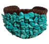 Turquoise Bead Work and Leather Statement Open Cuff Bracelet South West - 2