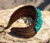 Turquoise Bead Work and Leather Statement Open Cuff Bracelet South West - 4