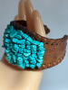 Turquoise Bead Work and Leather Statement Open Cuff Bracelet South West - 6