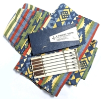 Mid Century Modern 6pc Fondue Forks Set w Rosewood Handles (9" ea) + Stainless Steel & 2 Navajo-Style Fabric Table Runners / Window Valances (17" x 76" ea)