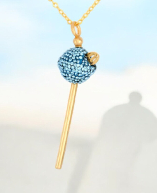 Sis By Simone I Smith 18k Gold Over Sterling Silver Necklace Light Blue Crystal Mini Lollipop Pendant Taste of Hope