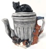 Adorable Signed Cats & Trash Can Teapot | 6.75" Tall