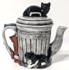 Adorable Signed Cats & Trash Can Teapot | 6.75" Tall - 5