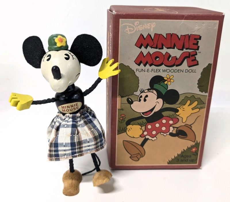 Schylling Retro Disney Collection: Minnie Mouse FUN-E-FLEX Wooden Doll w Original Box | 5.5" Tall