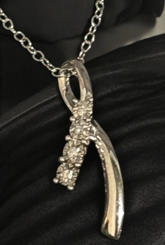Diamonds 925 Sterling Silver Ribbon Pendant with Chain Stamped