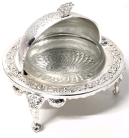 Vintage Silver-Plated Queen Anne Style Roll-Top Butter Dish/Caviar Server | Made in England | 5.5" Diameter x 4" Tall