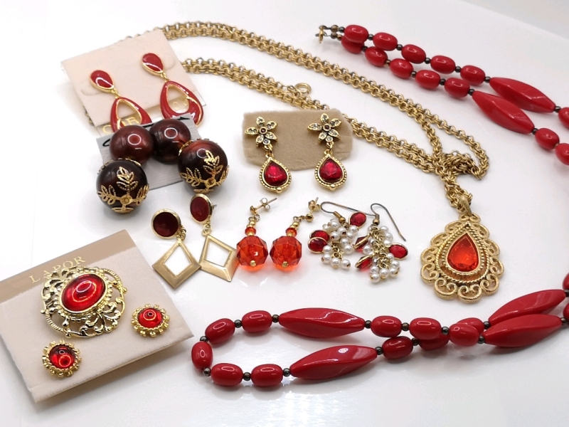 Ravishing Red Jewelry - Earrings, Necklaces & a Brooch