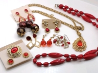 Ravishing Red Jewelry - Earrings, Necklaces & a Brooch