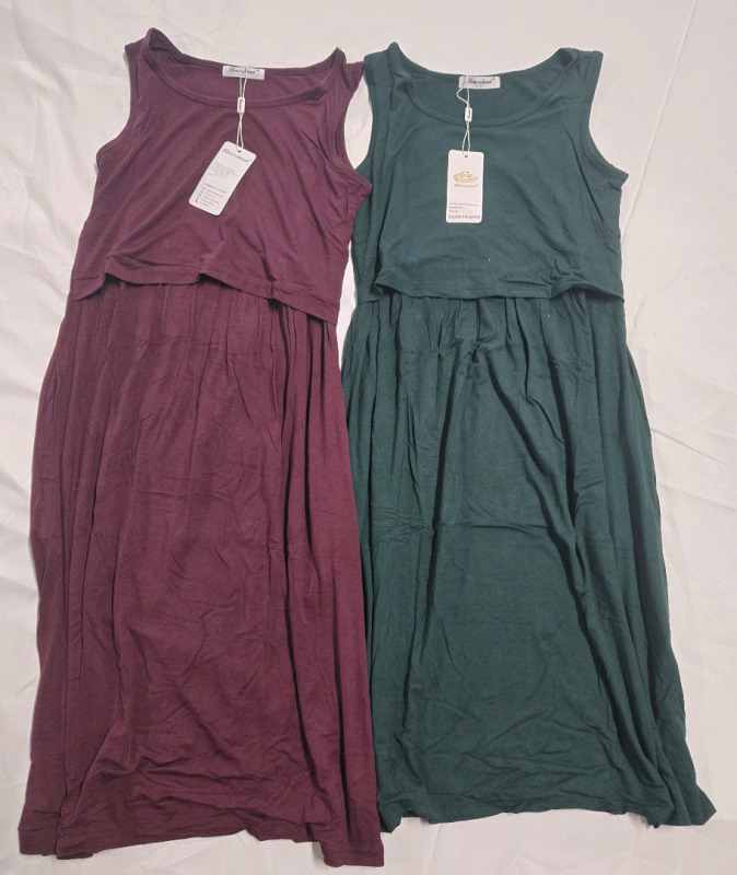 2 Pcs New | Bearsland Women's Small Sleeveless Maternity Dresses | Nursing Dresses with Pockets * Retails For $100+ *