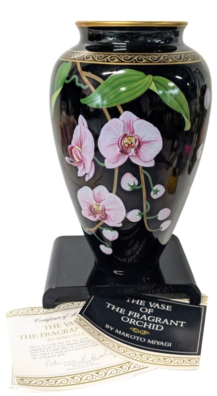 1986 "The Vase of the Fragrant Orchid" by Makoto Miyagi w Stand & Certificate of Authenticity | Made in Japan |
