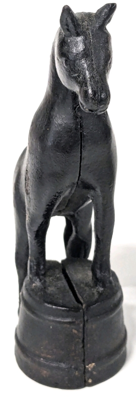 Vintage Cast Metal Horse on Bucket Still Coin Bank | 5.5" Tall