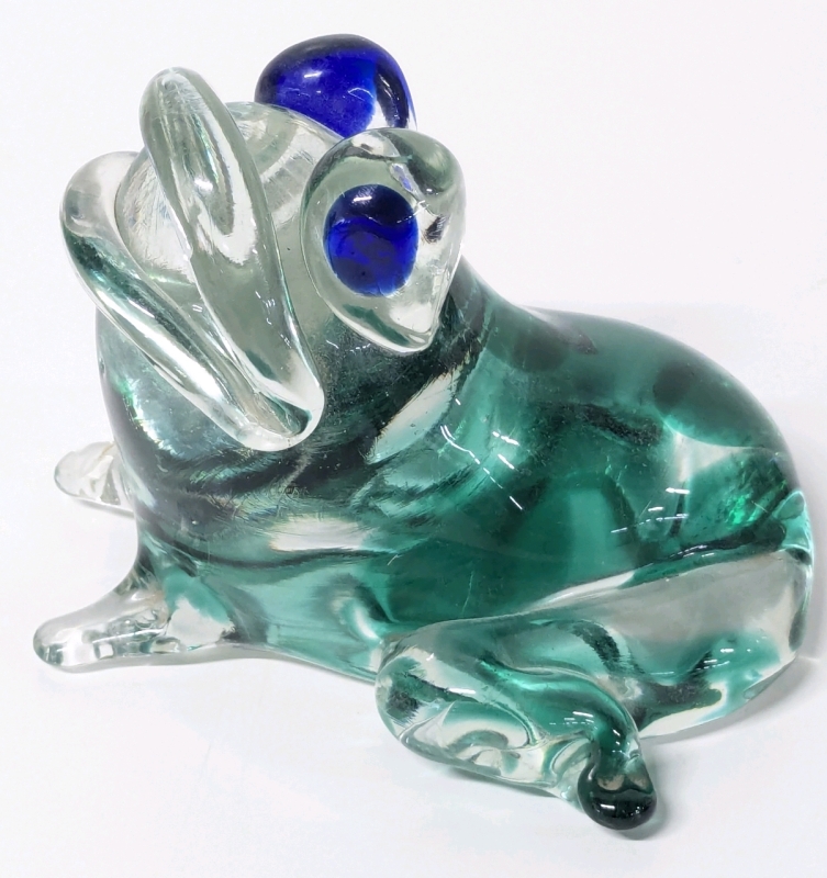 Large Cartoonish Murano-Style Art Glass Funny Frog Paperweight | 3.75" Tall