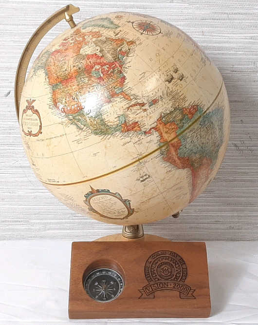 Replogle 9" Diameter World Globe & Morbark Wooden Compass (6"X3")