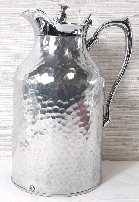 Vintage 50's Hammered Chrome Metal Thermos 9" Tall, 5&frac12;"dm