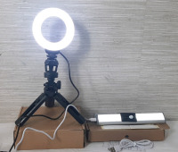 Lot of USB Powered Light Electronics, Including Ring Light with Tripod and Adjustable Light Modes (8½" Tall, Ring 4" dm) & 2 Light Strip Bars with Dark Environment Sensors