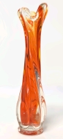 Gorgeous MCM Orange & Clear Art Glass Swing Vase | 9" Tall
