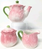 Lovely 3-Piece Porcelain Tulip Teapot, Lidded Sugar Dish & Creamer Set - 2