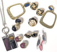 Assorted Gold & Silver Tone Enamel Jewelry + More | Necklace + Pendant, Brooch & 6 Pairs Earrings