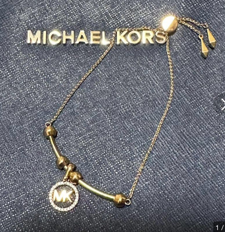 Michael Kors Women's 14k Gold-plated CZ Sterling Silver Logo Bracelet