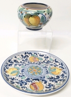 Vintage Signed Majolica Decorative Wall Plate & Lemon Dish | Plate 7.8" Diameter