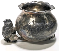 Fantastic Quadruple Plated Derby Silver Co. Connecticut Silverplate "Best Wishes" Toothpick Holder w Bird & Wish Bone Feet | 2.3" Tall
